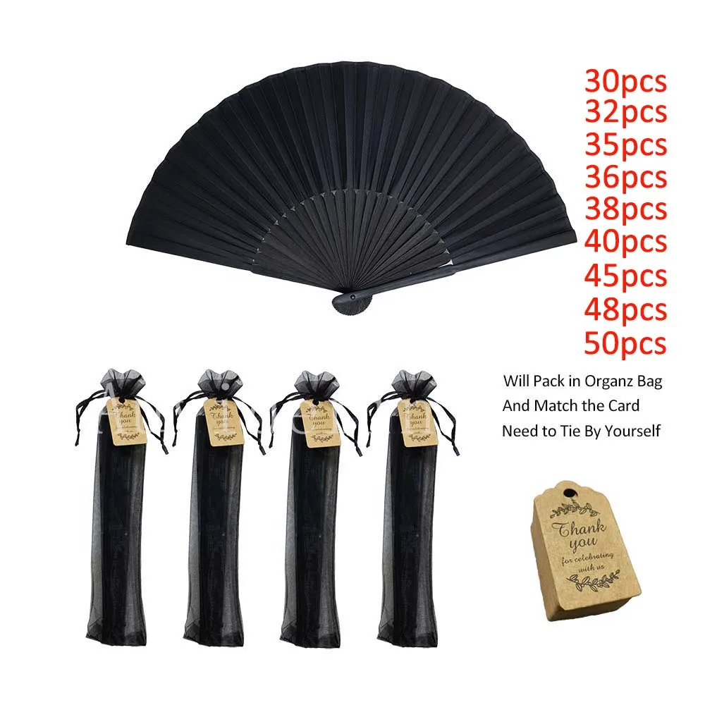 50/30Pcs Black Bamboo Folding Fan Customs Favors For Graduation 38/40/45/48pcs Personalized Hand Fan For Bachelorette Party Gift