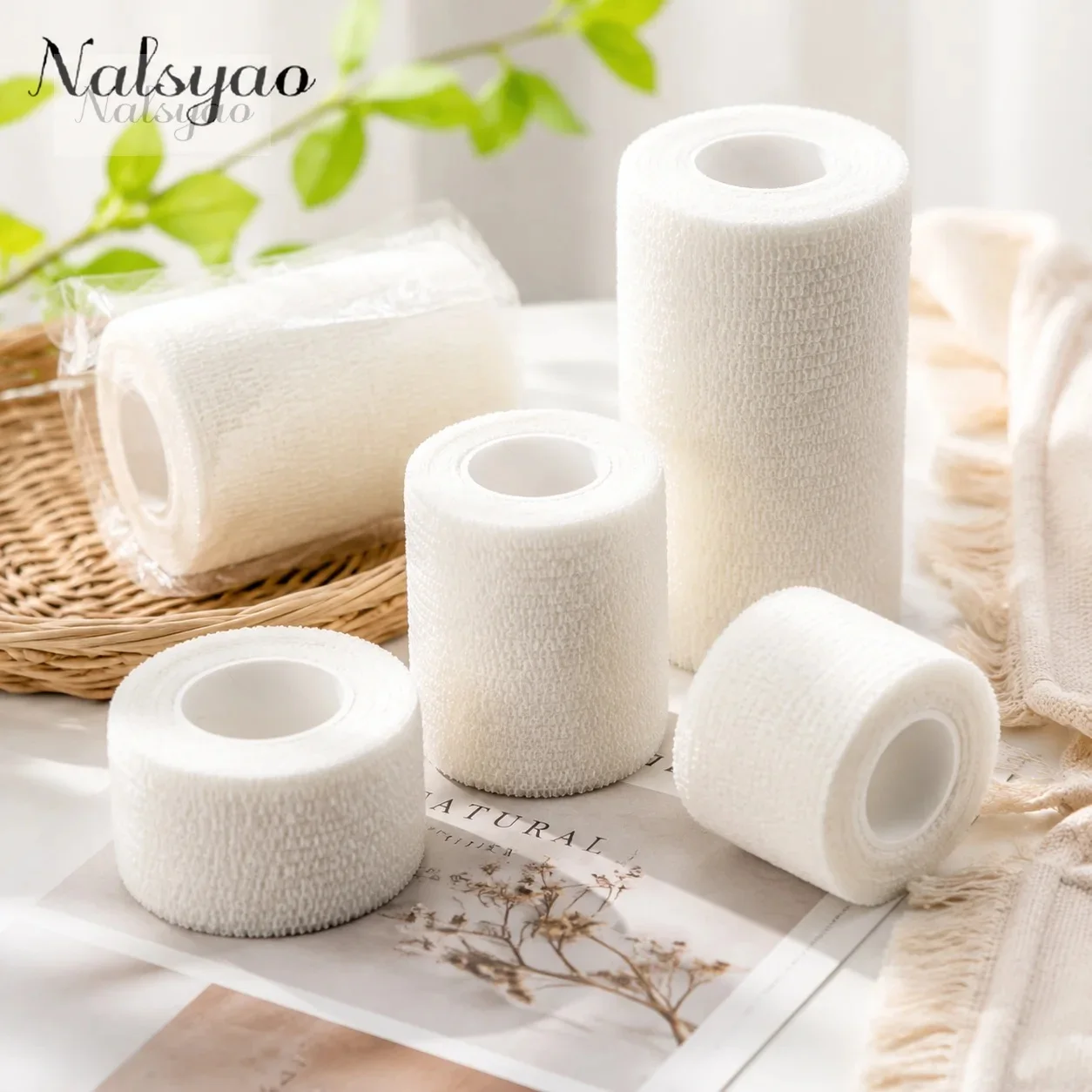 5 Pcs 2.5/5/7.5/10cm Self Adhesive Elastic Bandage Cohesive Non-Woven Wrap Tape for Sports Injury Fixing Finger Wrist Leg