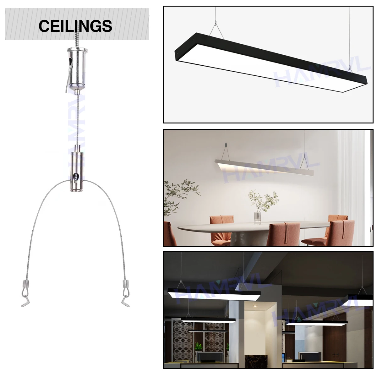 2Set/4Pcs 1.5m Lights Suspension Kit Adjustable Luminaire Hanging Wire Steel Cable for Aquarium LED Ceiling Billboard Panel lamp