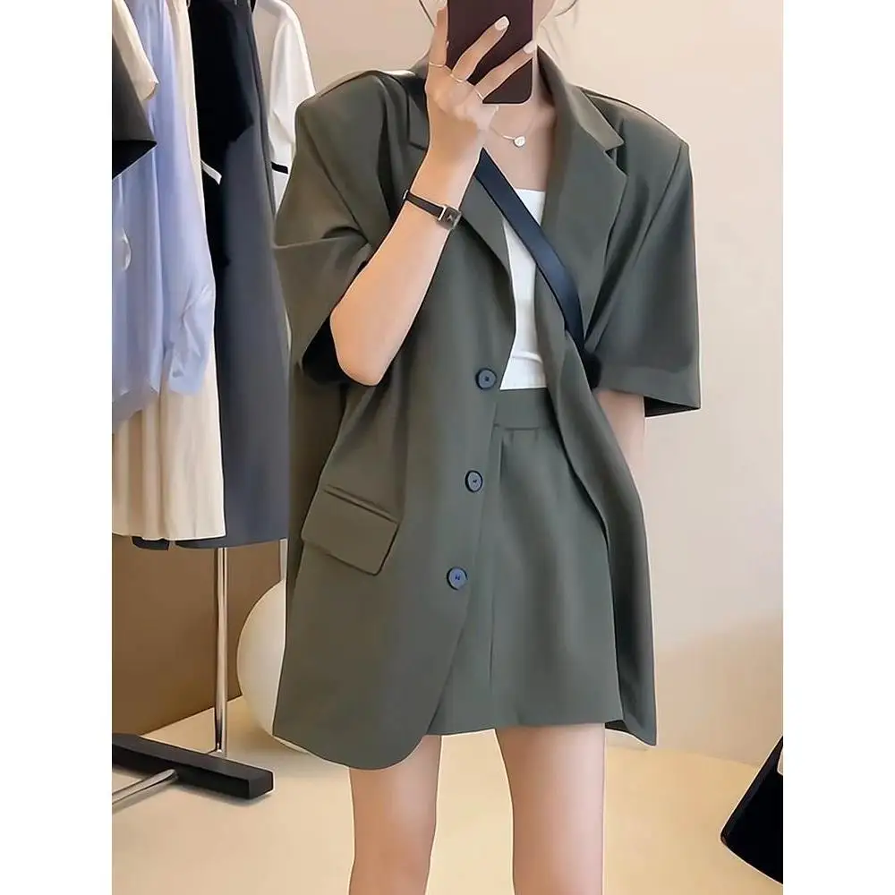 

Chic Style Youthful Summer Women's Suit 2024 New Short Sleeve Blazer and High-Waisted Short Skirt Two-Piece Set for Petite Women