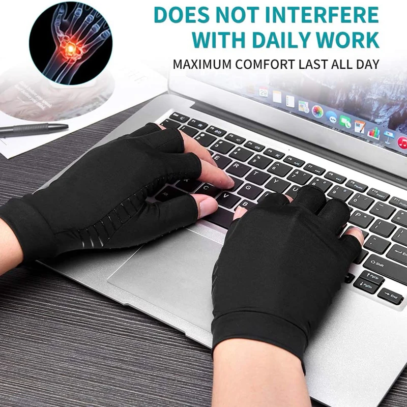 New Compression Gloves Hand Copper Arthritis Gloves Joint Pain Relief Half Finger Anti-slip Therapy Gloves For Womens Mens 2023