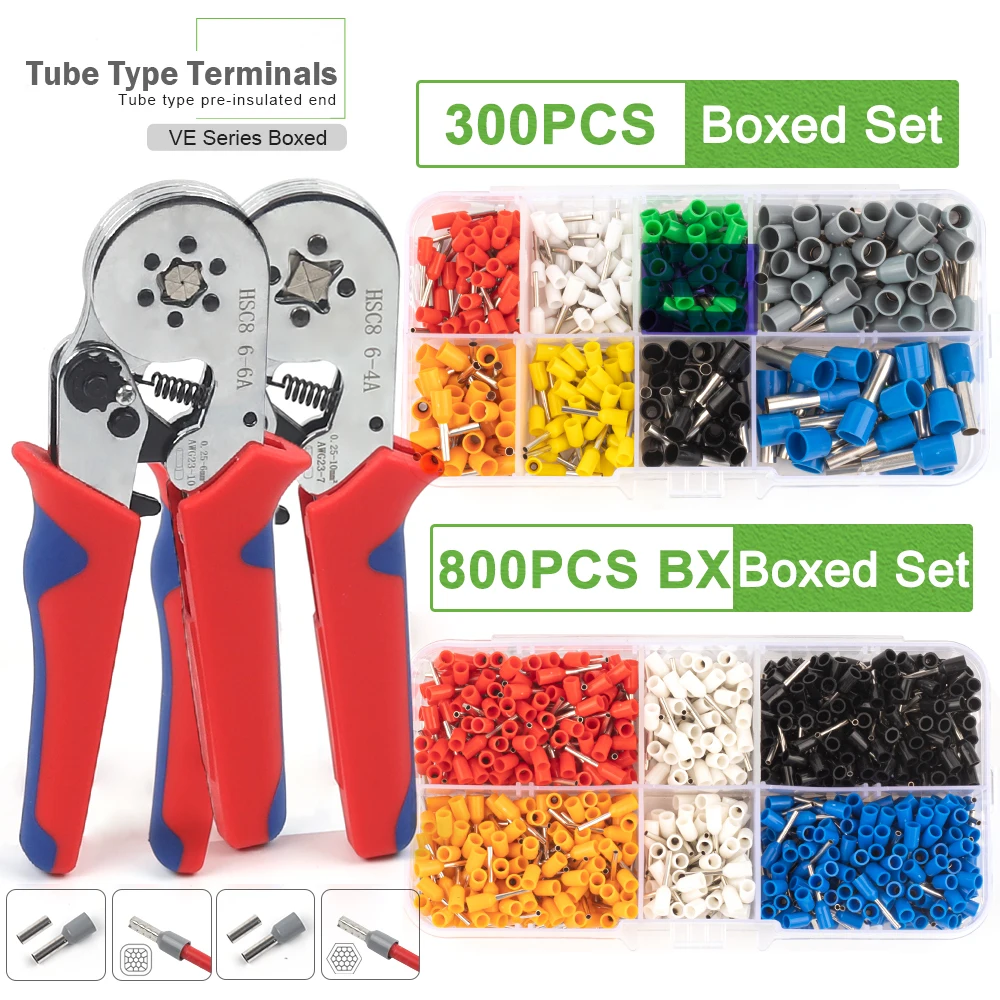 

Tube Terminal Kit Crimping Tools Ferrule Crimping Pliers HSC8 6-4A 6-6A With Electrician Insulated Clamp Tubular Terminal Sets