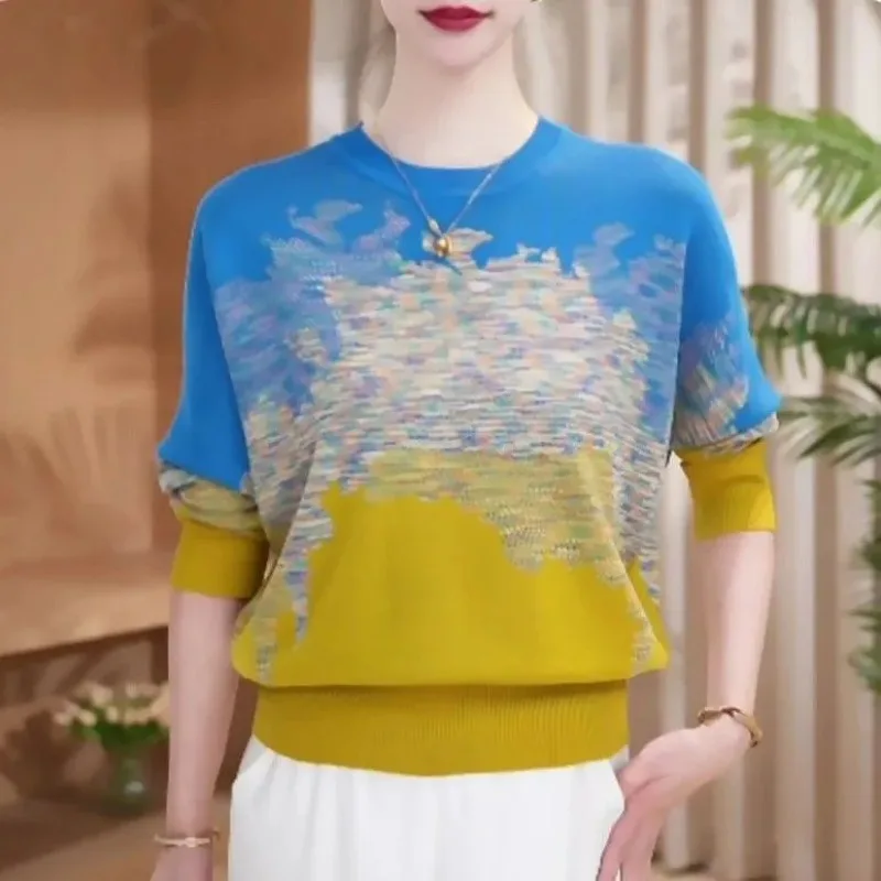 

Temperament Loose Sweater Autumn and Winter New Fashionable Color-blocking Long-sleeved Sweater Base Elegant Versatile Top