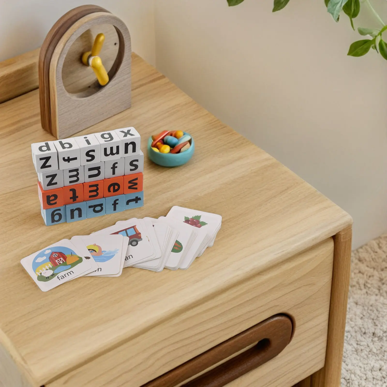1Set Wooden Letter Blocks Alphabet Game Spelling Matching Montessori Preschool Early Learning Flash Cards Stem Educational