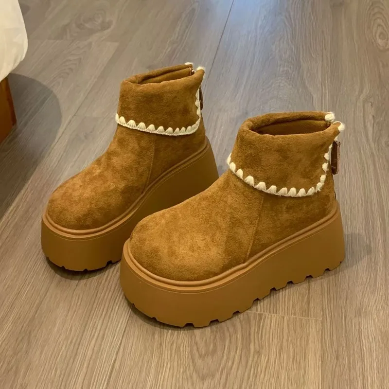 أحذية نسائية بكعب منصة على الطراز البريطاني ونعل سميك لزيادة الارتفاع أحذية تشيلسي غير رسمية لملابس الخريف والشتاء غير الرسمية #3