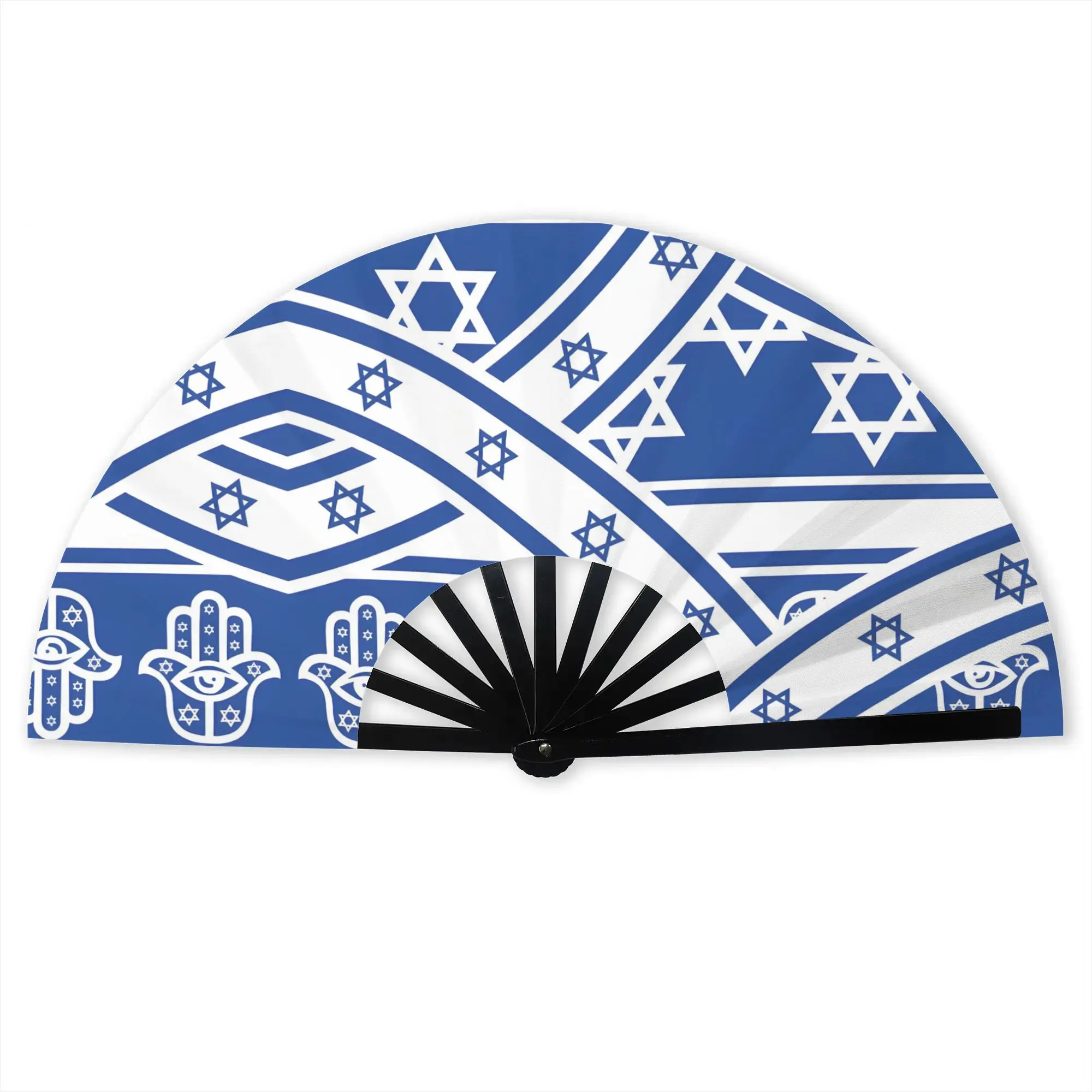 Israel Star of David Stripe Stylish Hand Fan Men  Printed Polyester Fan Trendy Costume Prop Folding Fans For Sports Events Gift