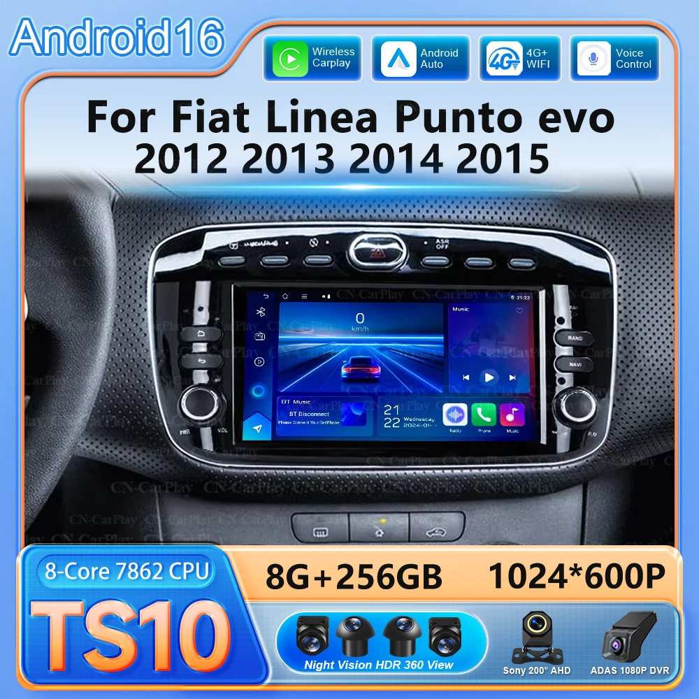Radio con Navegación GPS Android 16 para Auto, Reproductor Multimedia de Video con WiFi 5G, 7 Pulgadas, para Fiat Linea Punto Evo 2012 2013 2014 2015