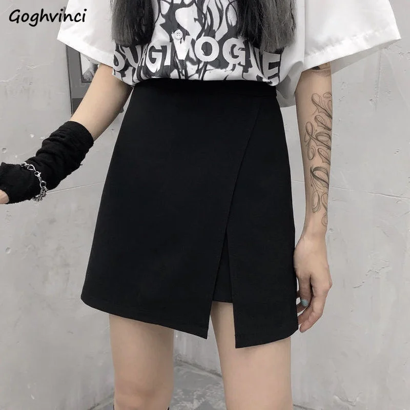 

Mini Skirts Women Irregular Hot Sale Casual Trendy Summer Korean Style High Waist All-match Double Layer Slit Slim Jupe A-line