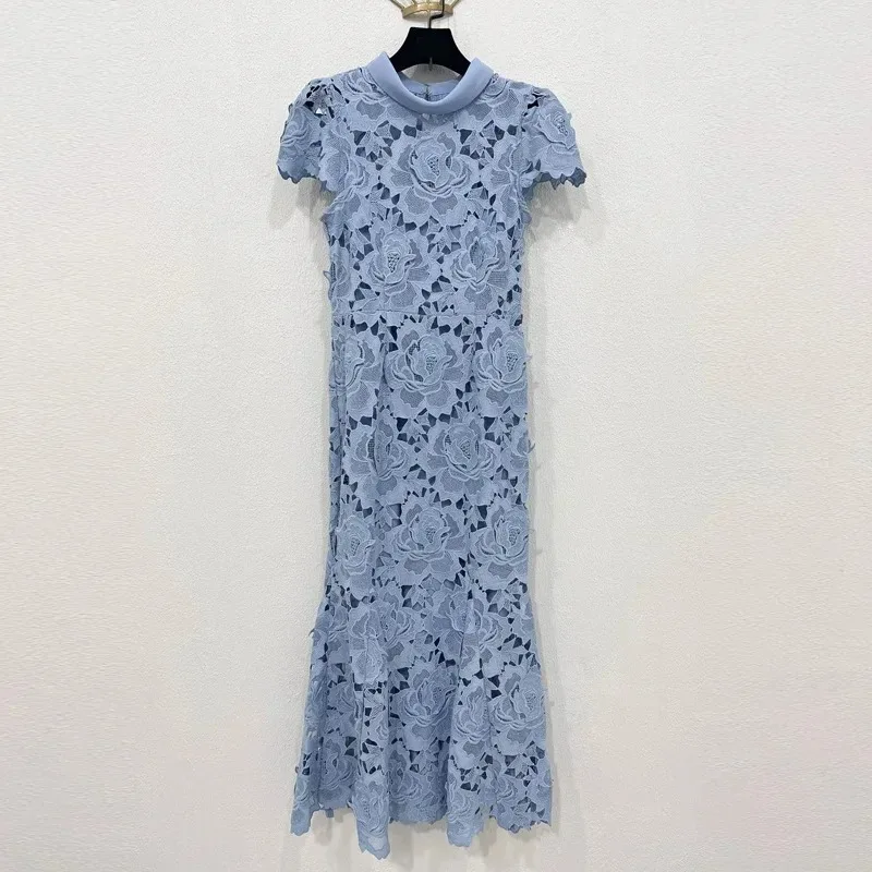 

Luxury Hollow Out Mermaid Evening Dress with Lace Embroidery, Women's Formal Summer Dress