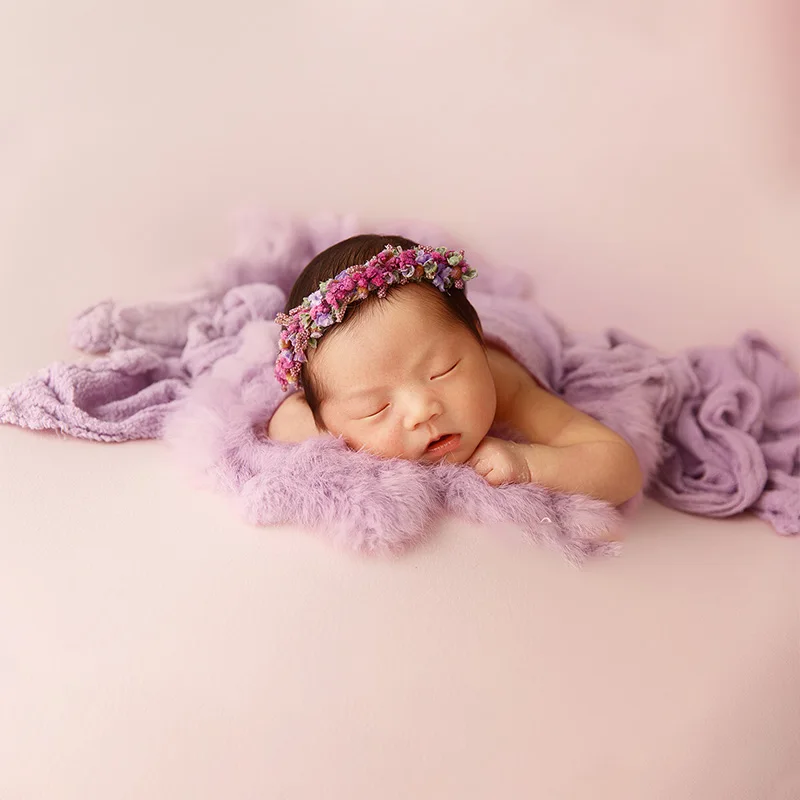 Pasgeboren Fotografie Rekwisieten Baby Swaddle Deken Zachte Hoge Rekbare Wraps Schattige Gebreide Pom Poms Hoed Hoofdbloem Baby Foto Rekwisieten