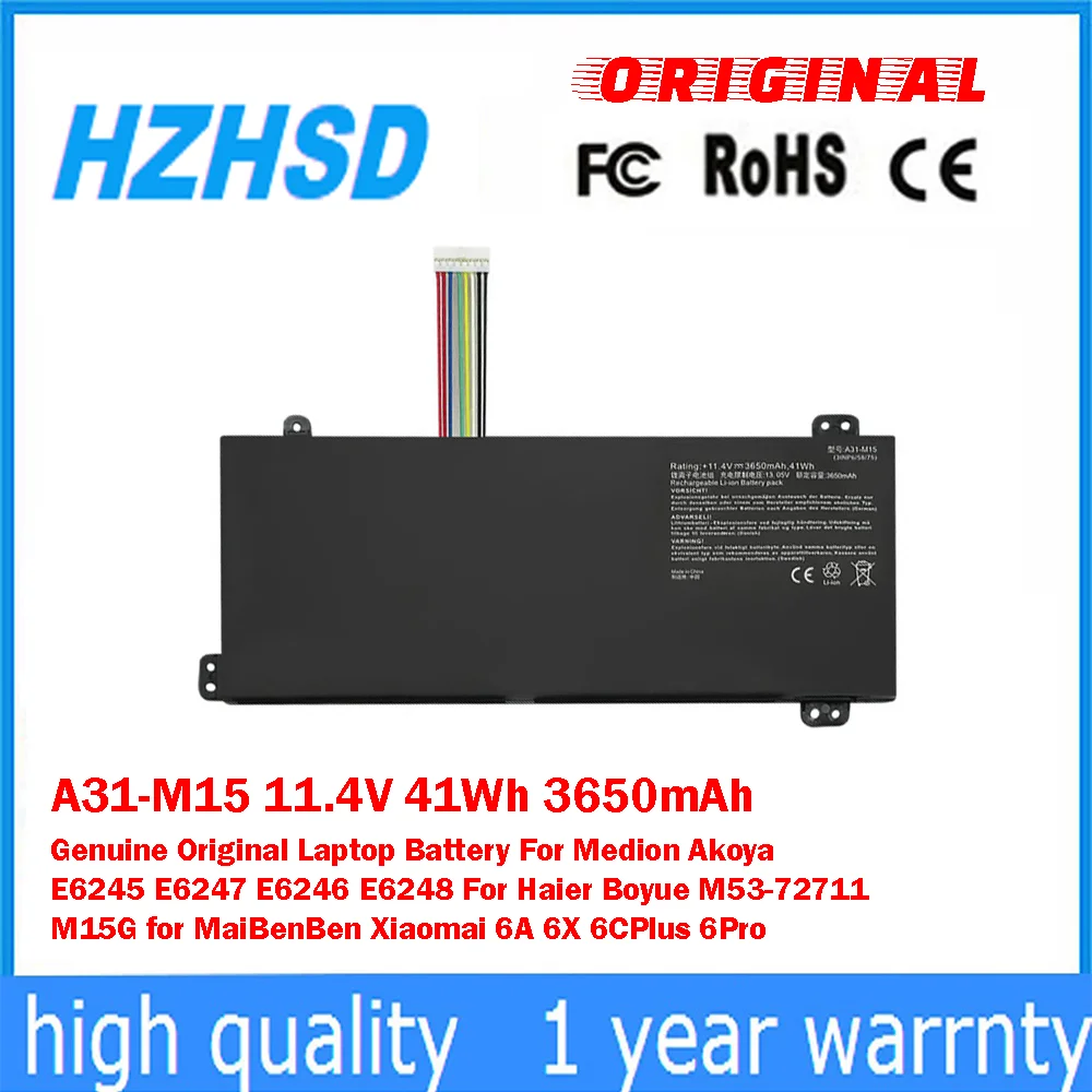 

A31-M15 11.4V 41Wh 3650mAh Genuine Original Laptop Battery For Medion Akoya E6245 E6247 E6246 E6248 For Haier Boyue M53-72711