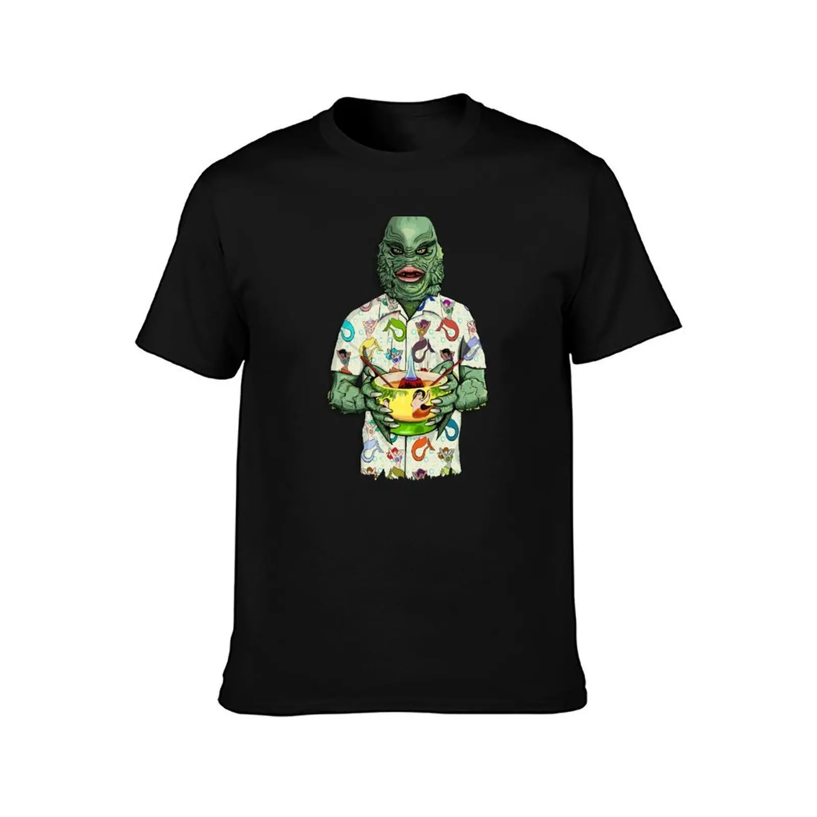 Tiki Creature with mermaid shirt T-Shirt, Summer Casual Cotton Tee, Oversized Streetwear Tops, Vintage Graphic Print