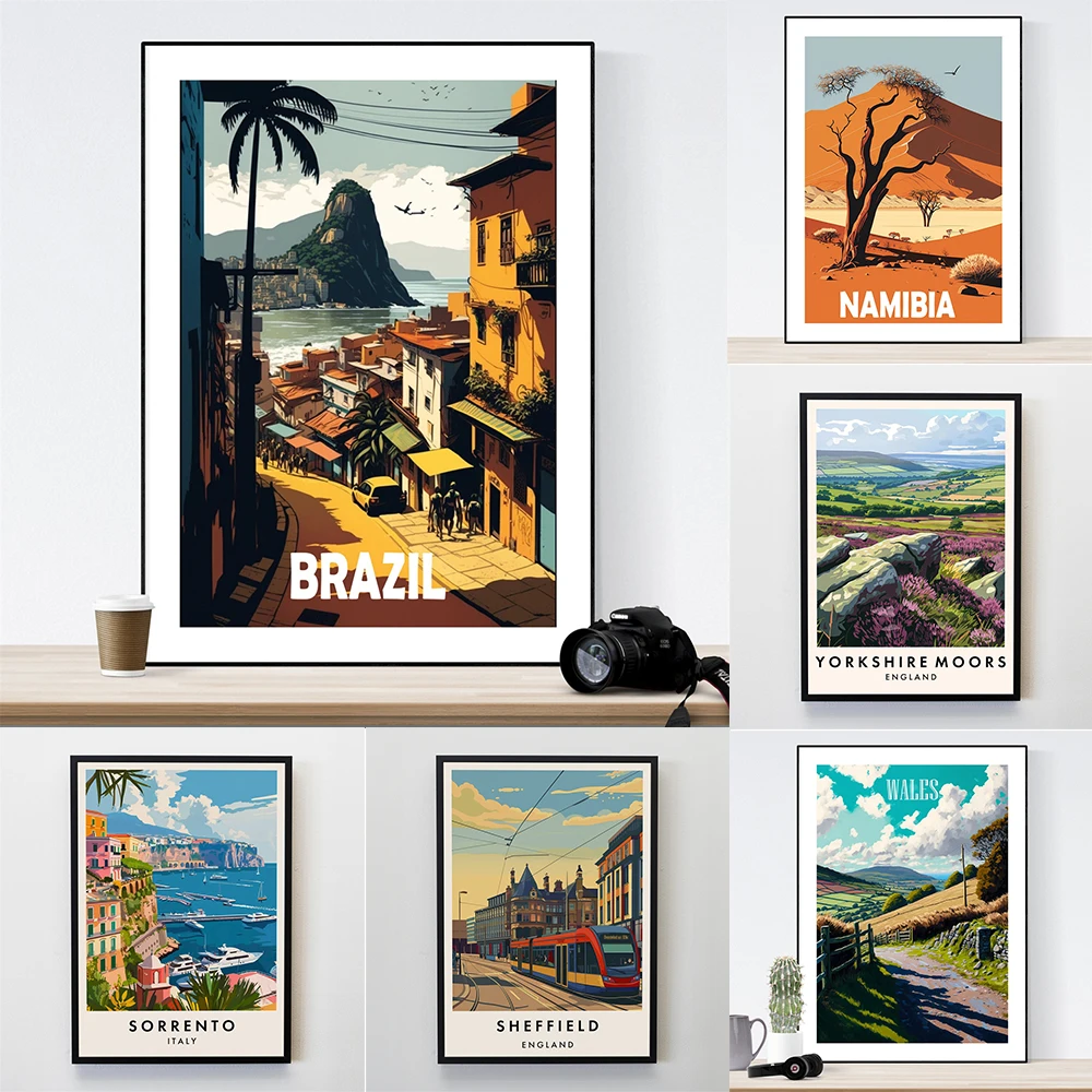 Brazil Travel Poster Brazil Vector Illustration Brazil Art Print Brazil Art Poster Benin Travel Poster Landscape Lake Boats Art