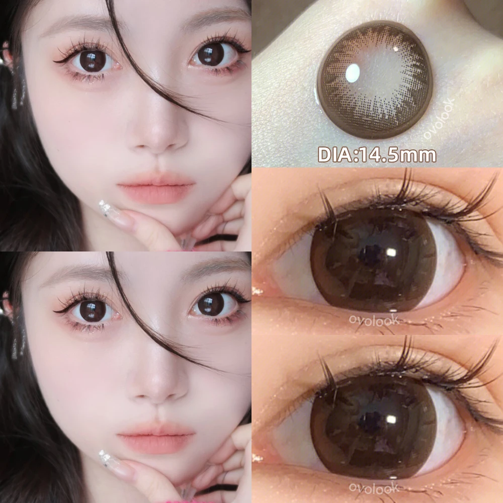 OVOLOOK-10 Colors Colored Contact Lenses for Eyes with Diopters Prescription Lenses for Myopia Natural Big Diameter Lens 1 Pair