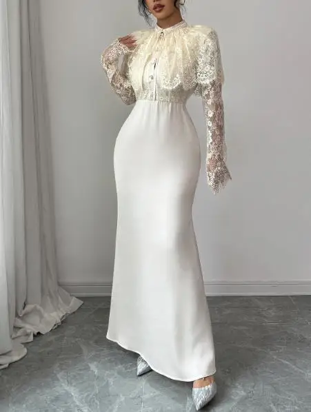 Robe de soirée élégante pour femmes, nouvelle mode automne/hiver 2021, robes de soirée élégantes pour femmes, sac d'épissure en dentelle, jupe de hanche, vêtements pour femmes