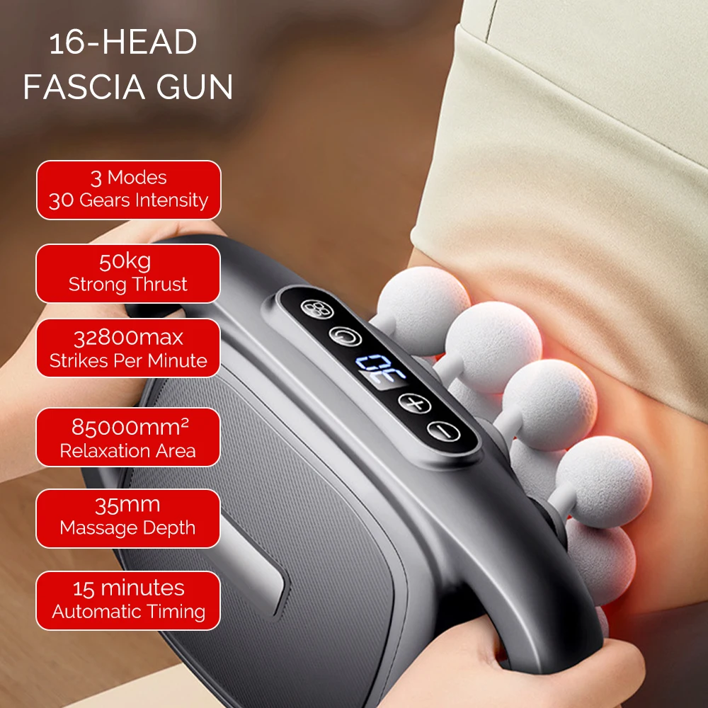 16-Head Fascia Gun High Frequency Vibration Body Massage Gun Back Massager Waist Massager Neck Shoulder Thigh Fascia masajeador