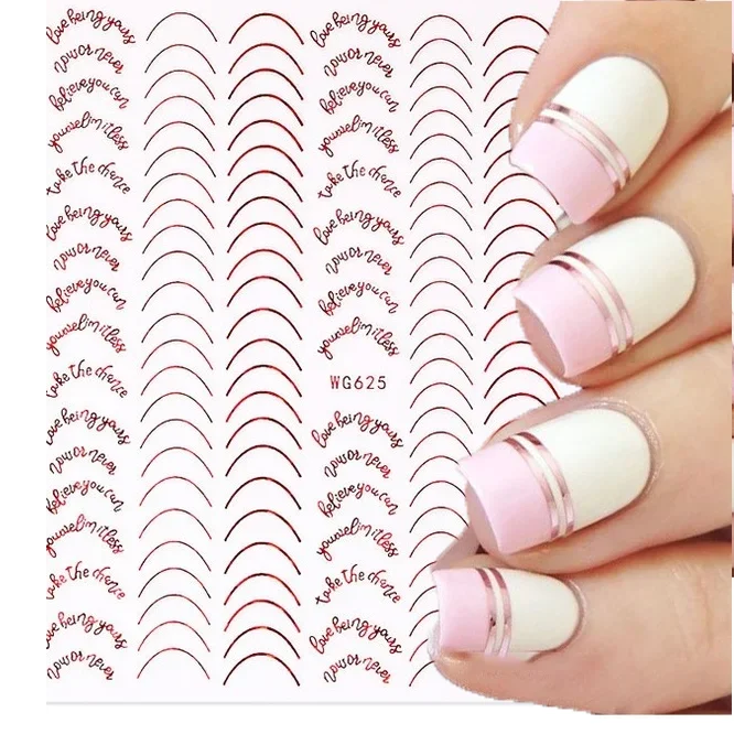 3D Simple Lines Nail Stickers Rose Gold Metal Stripe Letters Decals Curve Gel Nails Art Sliders Polish Manicure Decor