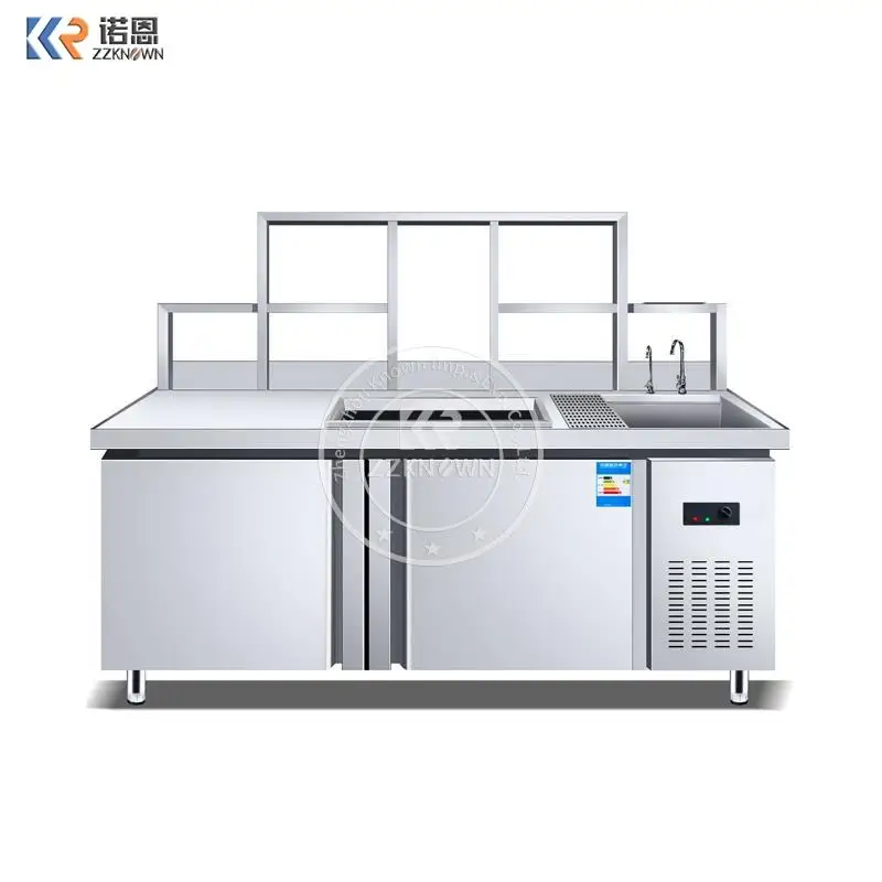 1.5m Stainless Steel Refrigerate Freezing Double Temperature Taiwan Bubble Tea Peluche Working Station For Milk Tea Supplier