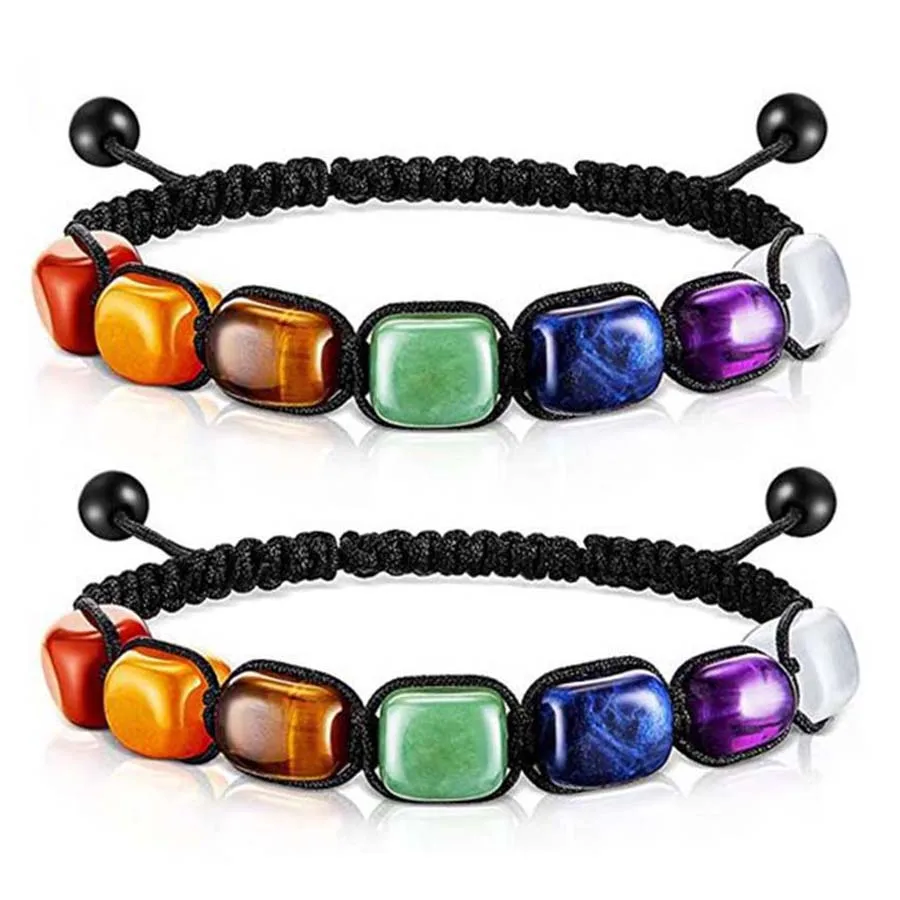 Handmade Rope Braided Macrame Bracelets For Women Man Natural Chakra Crystal Irregular Polished Tumbled Stone Bracelet Jewelry
