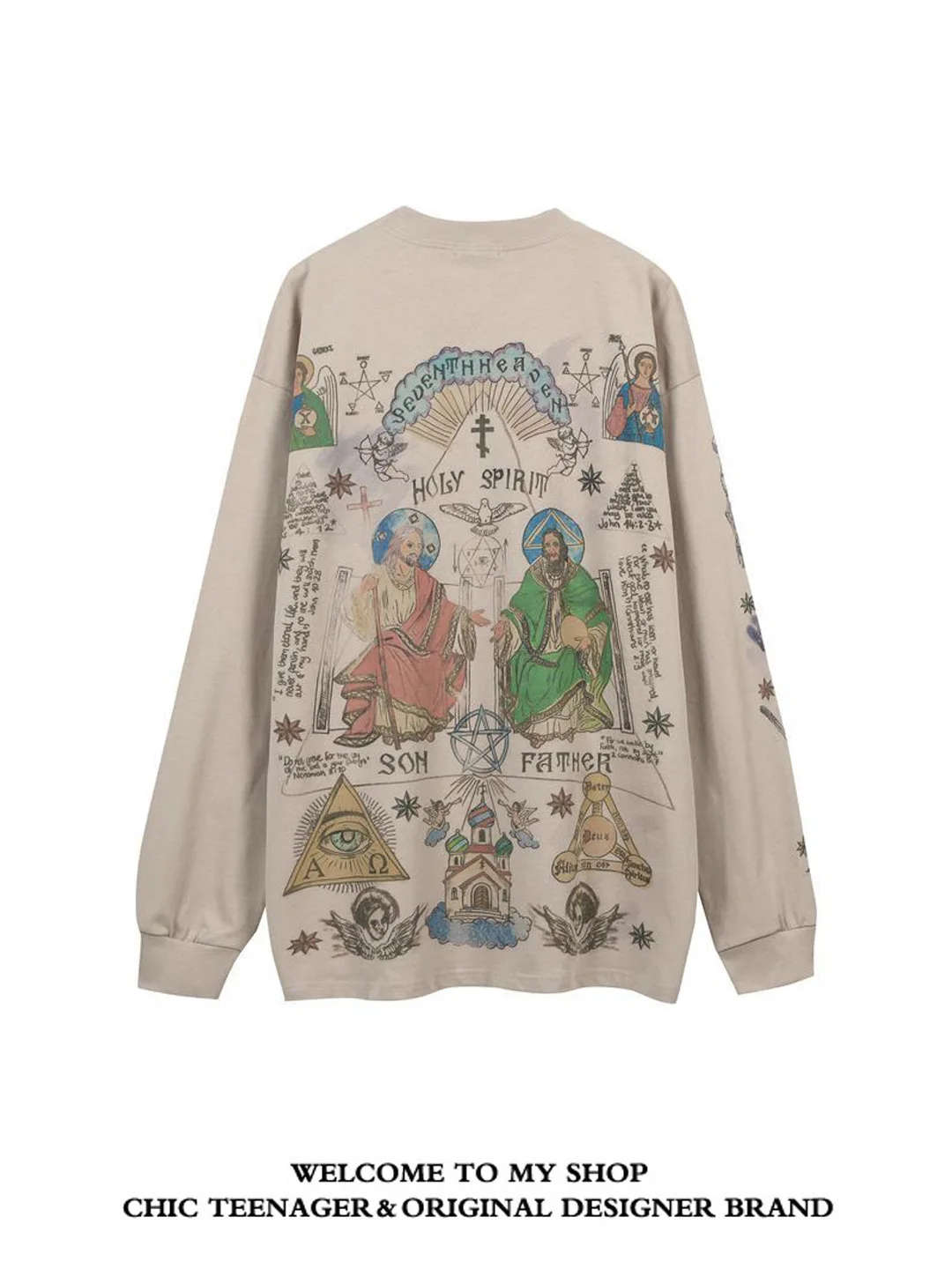 Casual American Streetwear Style Oversize Long Sleeve T-Shirt for Boys Punk Rock Print Cotton Breathable Autumn Top