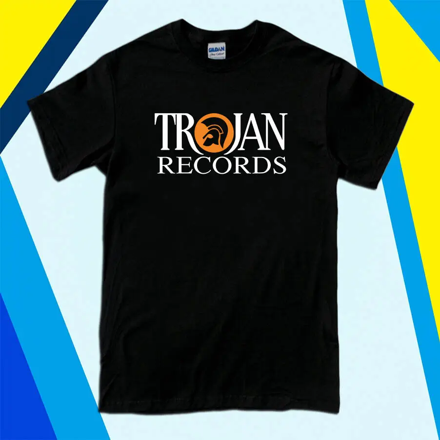 Trojan Records brytyjska etykieta Logo męska koszulka koszulka czarny biały rozmiar S-2XL