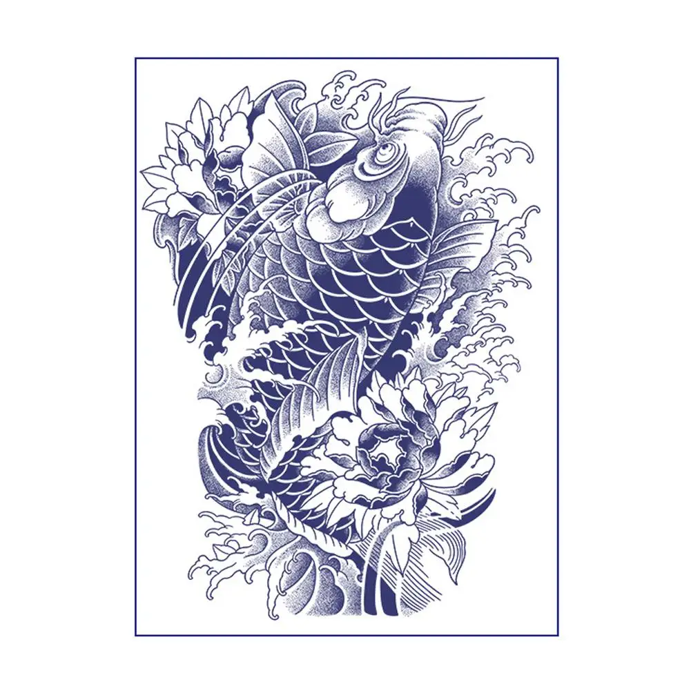 Novo adesivo de tatuagem temporária à prova d'água, semipermanente, não reflexivo, flor tradicional antiga, braço, peixe koi, tatuagem falsa mal
