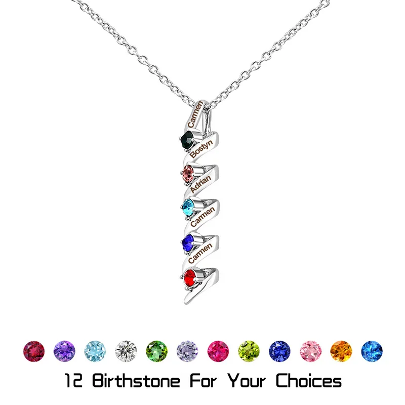 

Custom Names Necklaces for Women Personalized Birthstones Spiral Shape Pendant Family Lettering Jewelry Mom's Gifts Dropshipping