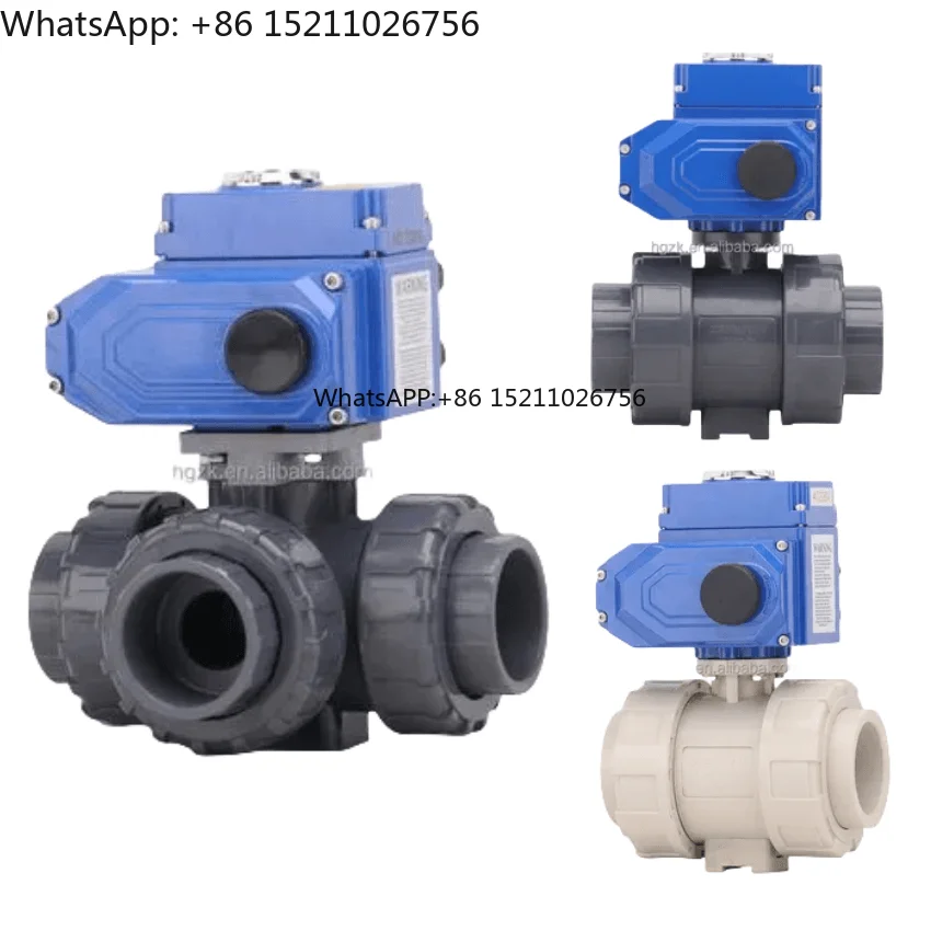 DN50 100 ANSI JIS Electric Flange Thread UPVC PPH Plastic 3 Way Ball Valve Mini Micro Water Plastic Electric Actuator Ball Valve