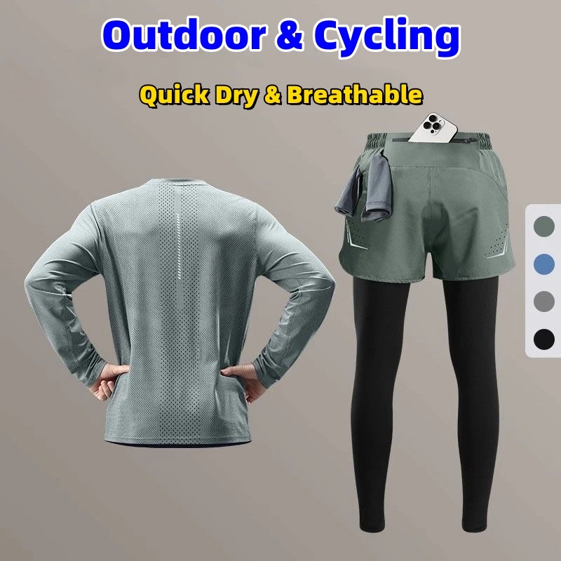 

Cycling Gym Men Running Sets Outdoor Sports Tops Compression Pants Breathable Quick Dry Tracksuits Jogger Training Fitness Suits
