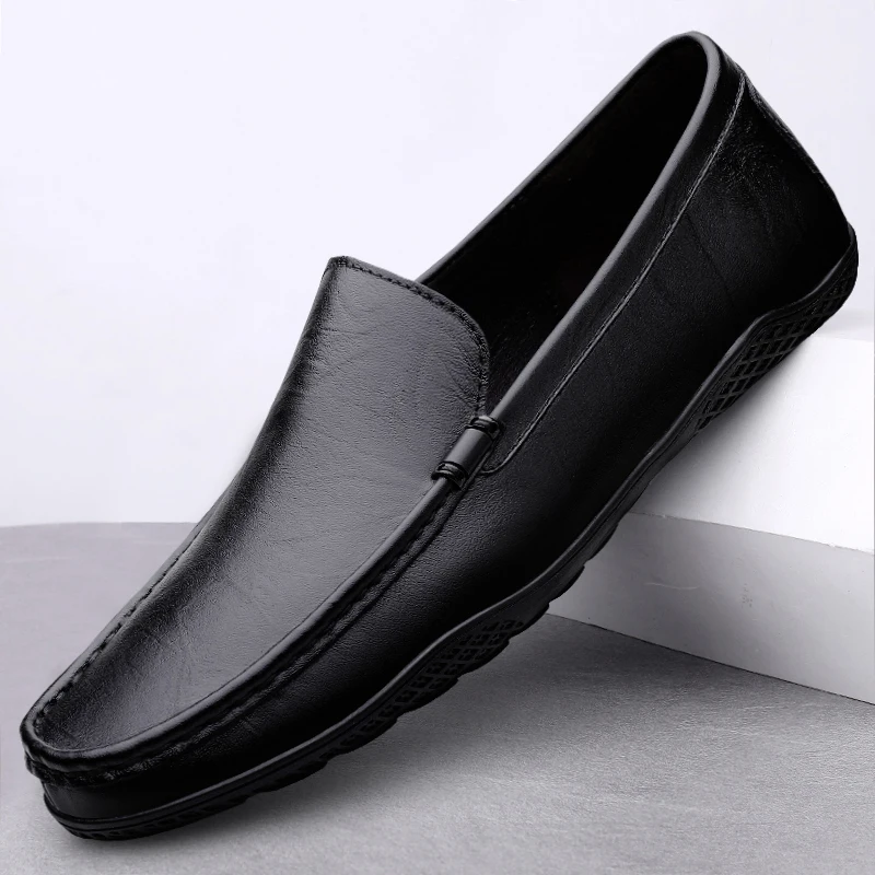 

Fashion Brand Spring/Summer Men's Two-layer Cowhide Bean Shoes Brand New Classic Black Men's Comfortable Anti Slip Driving Shoes