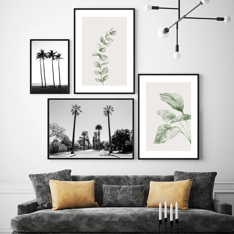 Green Leaf Poster Black and White Landscape Decorative Canvas Painting Wall Picture Art Print Decor Nordic Modern Living Room