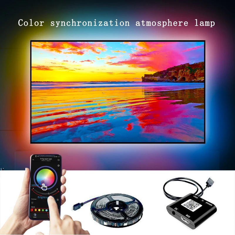 HDMI Sound-light Synchronizer Bluetooth APP TV Background Wall Decorative Light RGBLED Light Technics Style Color Material Usage