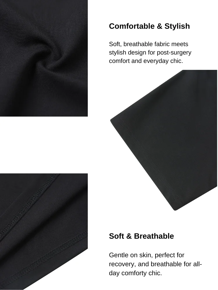 Kaos Lengan Pendek Pasca Operasi Uniseks dengan Kancing Jepret Depan, Kain Antimikroba Lembut untuk Pemulihan Bahu & Dada