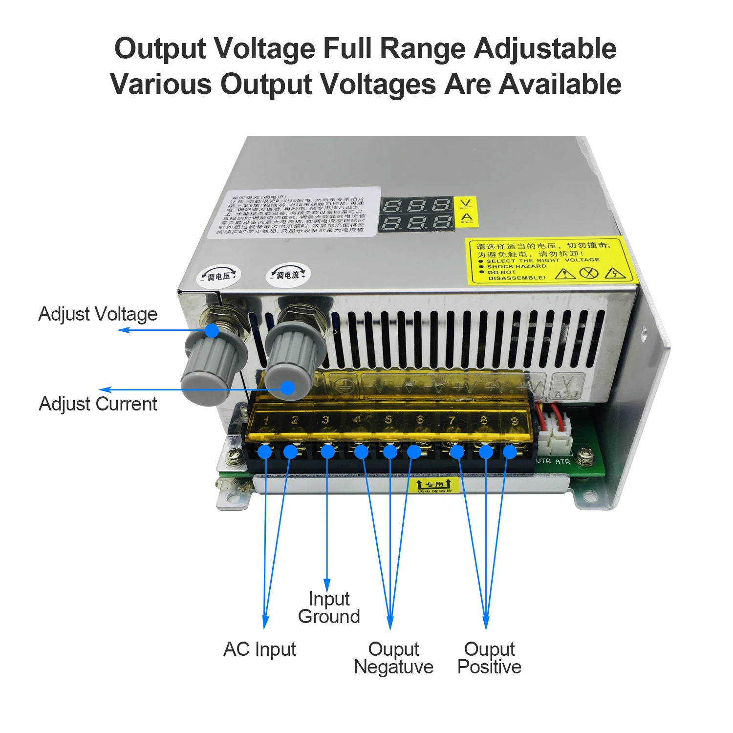 Imagem -04 - Fonte de Alimentação Digital 1000w Interruptor de Tensão e Corrente Ajustável 024v 36v 48v 60v Smps 24v 40a 48v 20a