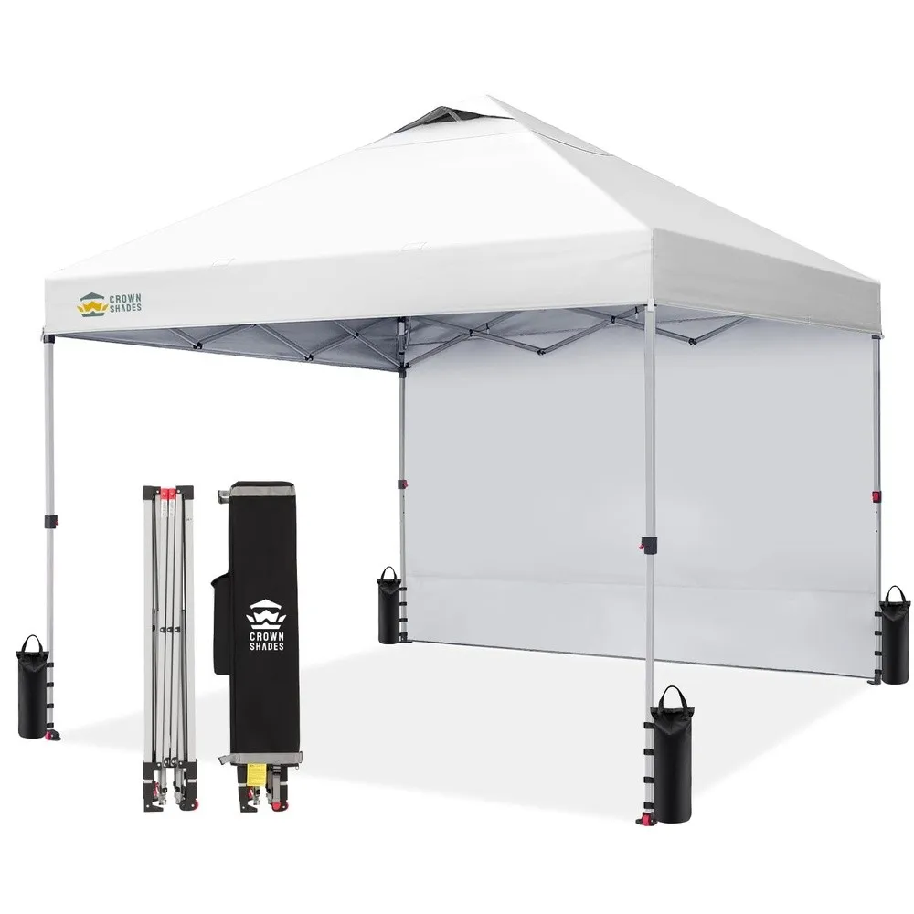 CROWN SHADES 10x10 Pop Up Canopy with 1 Side Wall, Beach Canopy Tent, White