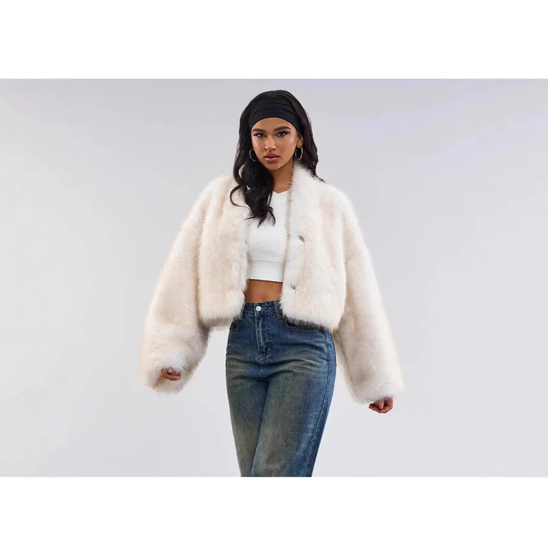 Übergroße frauen Winter Eco Pelzmantel Farbverlauf V-ausschnitt Einreiher Dame Pelzmantel Highstreet Plüsch Min Pelz Jacke Für Weibliche