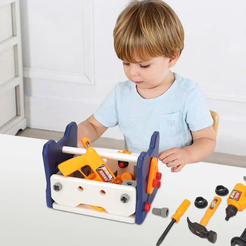 Toy Tool Box Wood Box Toy with Handle Stem Tools Box Set Simulation Repairing Set Learning Engineering Puzzle Toys Gifts For Boy