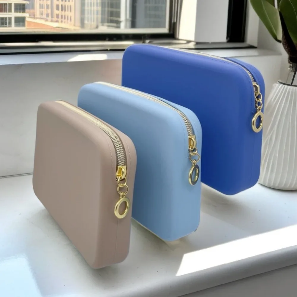 Rectangle Silicone Cosmetic Bag Portable Solid Color waterproof Stationery Bag High Capacity Small Item Bag Women