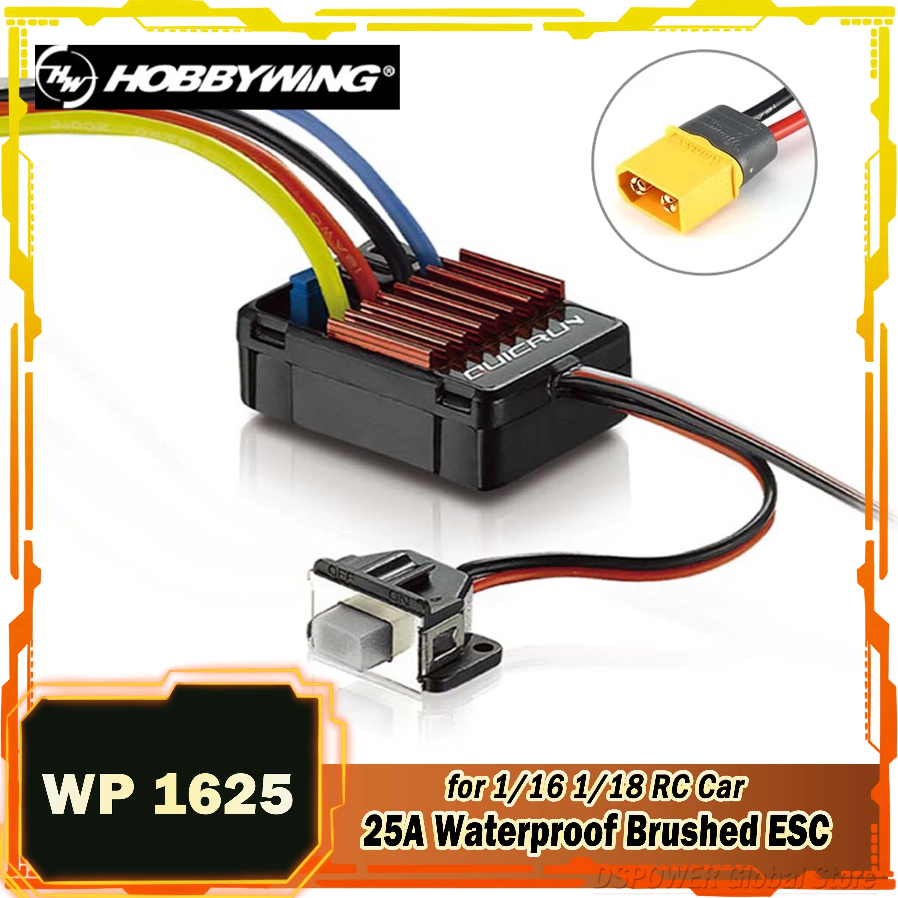 

HOBBYWING QuicRun 25A Brushed ESC WP 1625 Waterproof for 1/16 1/18 RC Touring Car Buggy Monster Truck Crawler 280 370 380 Motor