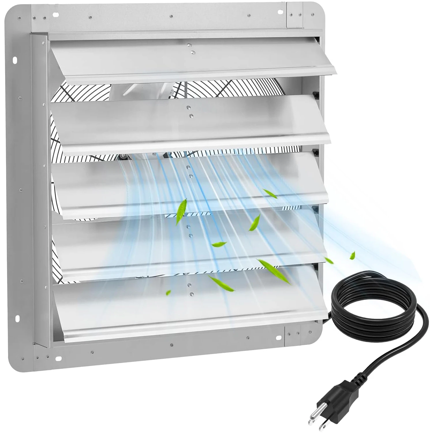 

Industrial Shutter Fan Wall Mounted Ventilation Quiet High Airflow 3500 CFM Rust-Proof Aluminum Shutters Plug-in Power Cord