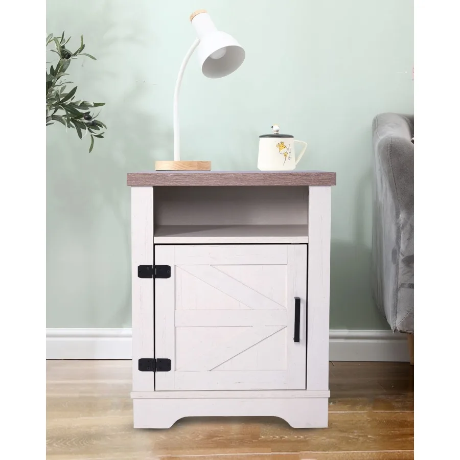 

Farmhouse Nightstand Beside Table with Barn Door Modern End Side Table with Storage for Bedroom Office
