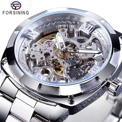 Fashion Forsining Retro Men's Automatic Mechanical Watch Top Brand Luxury Full Steel Golden Design Luminous Hands Skeleton Clock