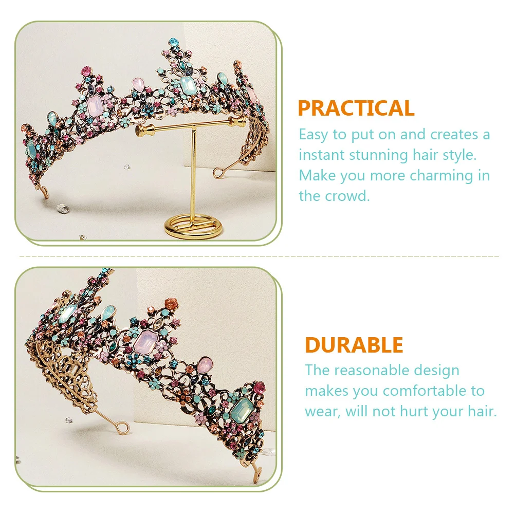 

Retro Colorful Gems Bridal Crown Elegant Wedding Headdress for Banquets Prom and Bridal Hair Accessories Tiaras for Women