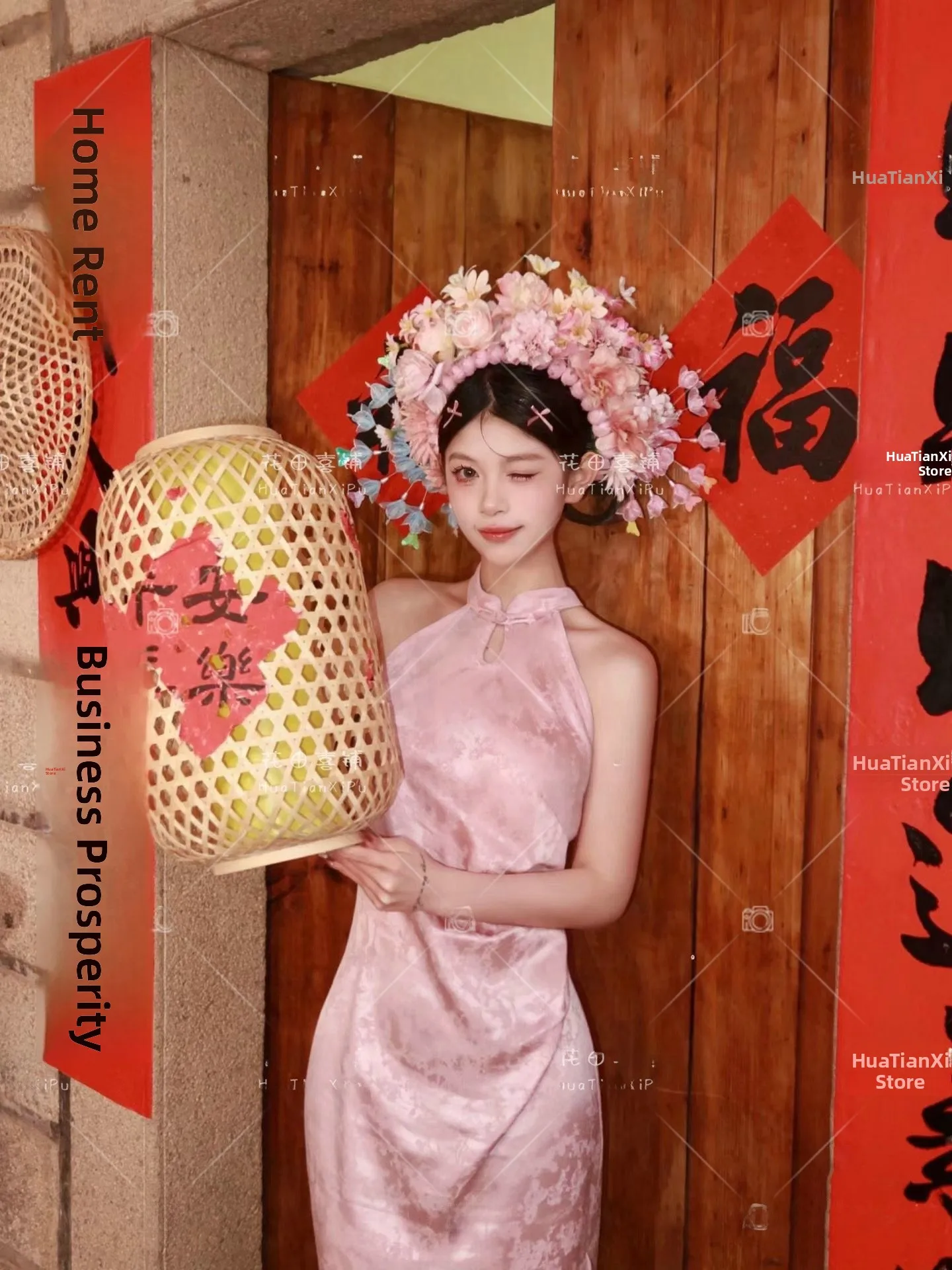 

New Vintage Fujian Xunpu Women's Hairpin Flower Theme Pink Qipao Outdoor Travel Photography Clothing Traditional Chinese Costume