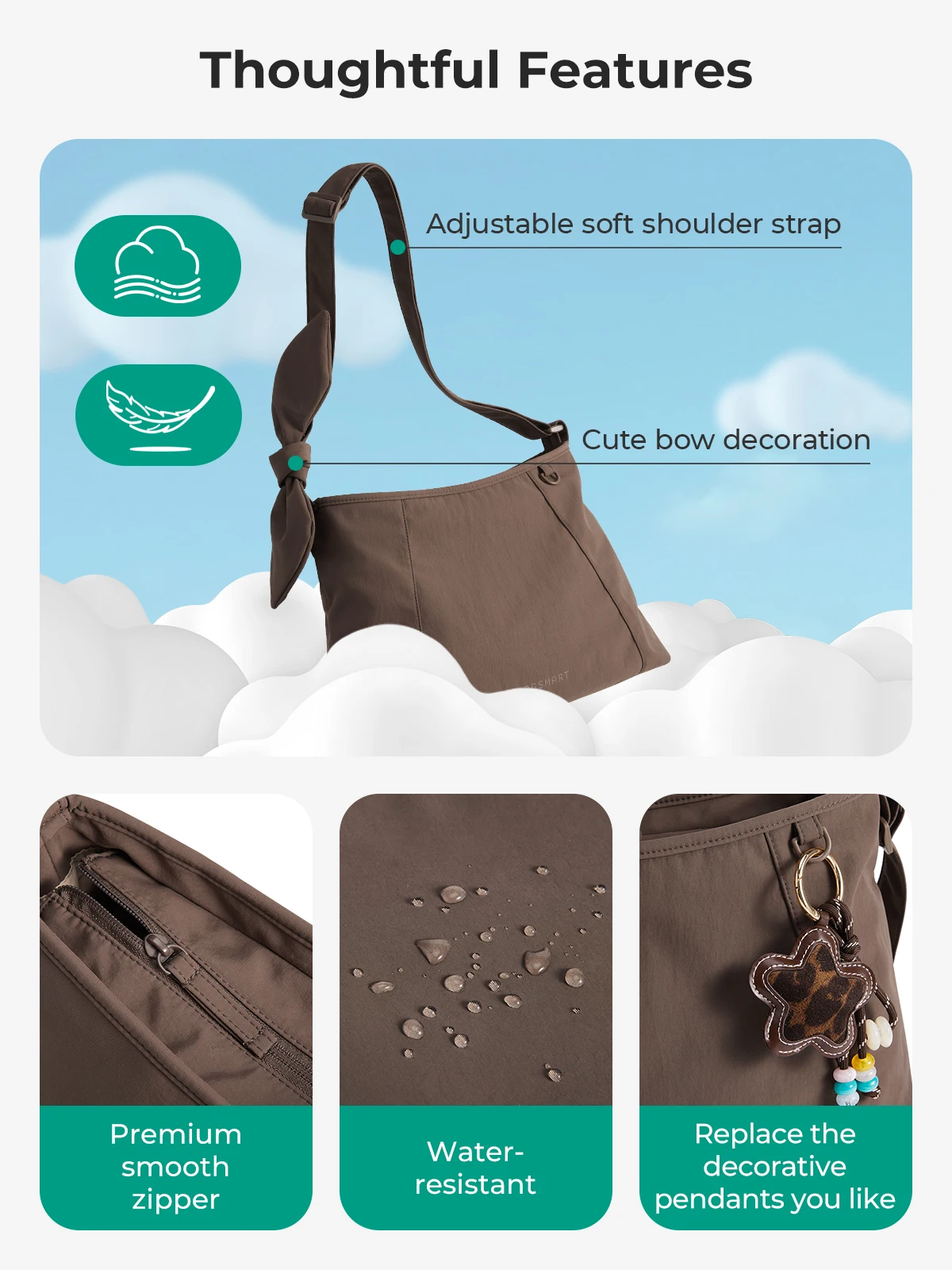 BAGSMART Damen-Umhängetasche mit großem Fassungsvermögen, lässige Schulterhandtasche, wasserdichte Reisetasche, multifunktionale Schultertasche für Übernachtungen – Detail 7