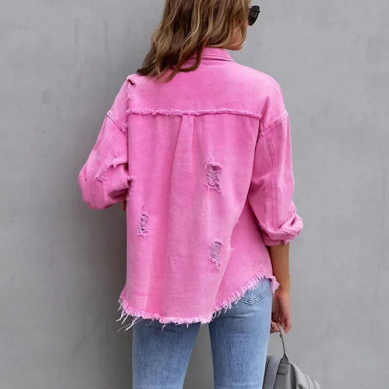 Solid Casual Loose Denim Shirts for Women Autumn Vintage Women's Oversized Shirts and Blouses Fashion Youth Female Tops