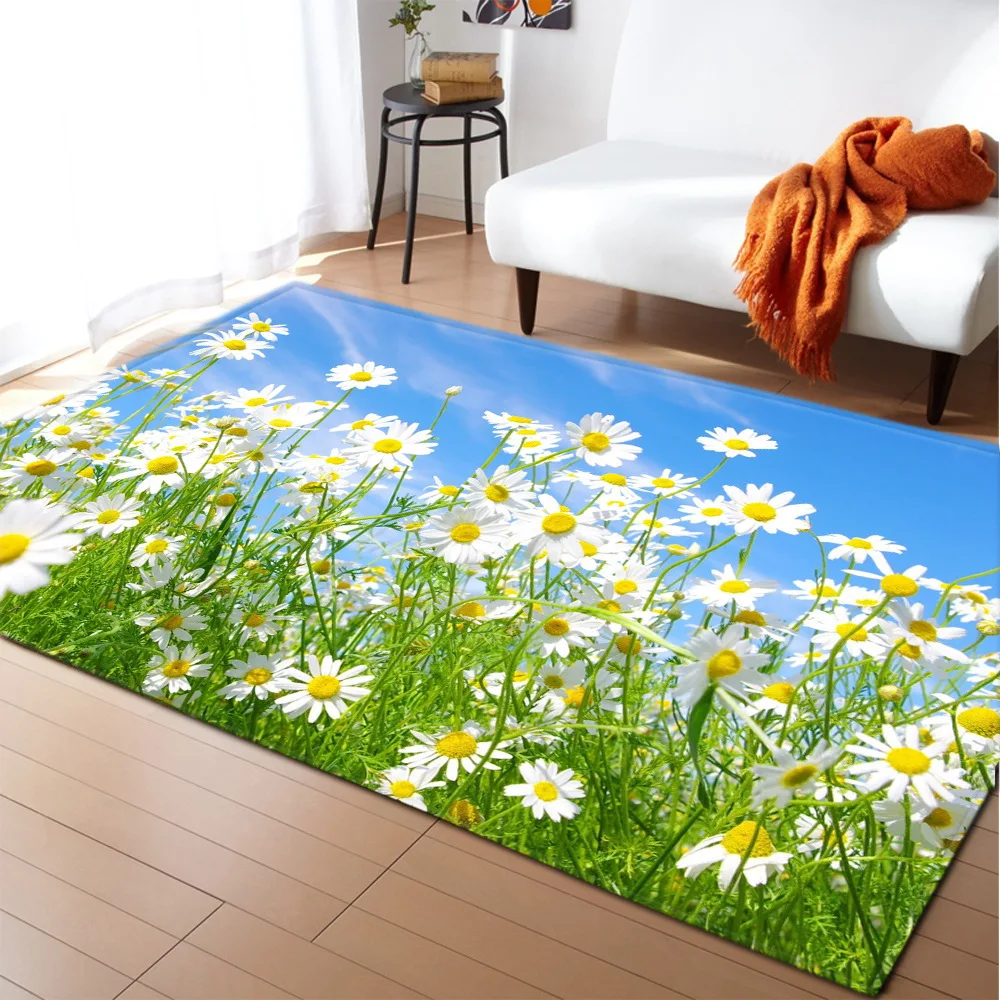 Small Chrysanthemum Living Room Area Rug Home Decor Flower Print Carpet Bedroom Rug for Boys Floor Mat Soft Kitchen Rug Doormat