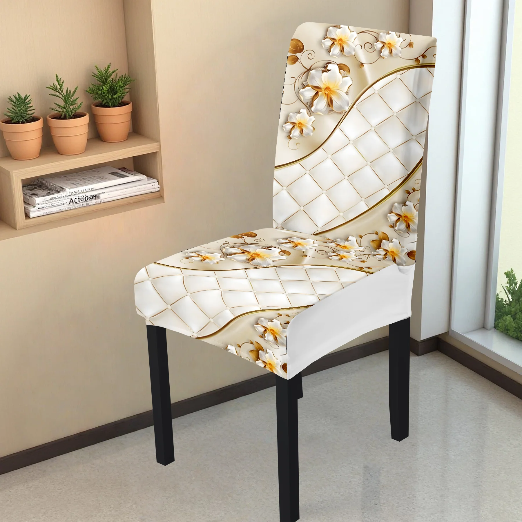 

2026 New Elastic Full - Coverage Chair Cover, Elegant Floral & Grid Print, Summer Outdoor & Indoor Use,