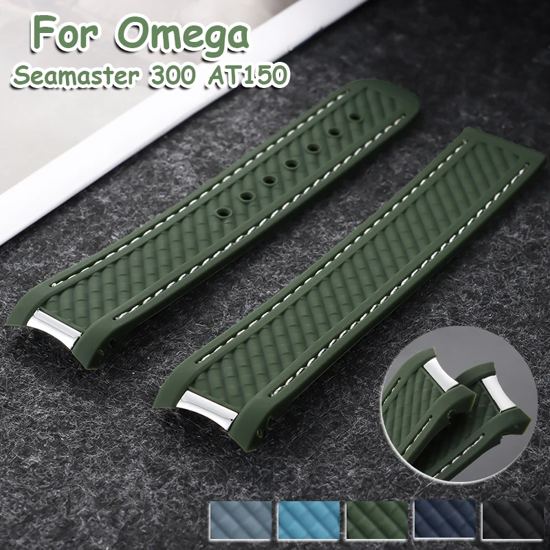 20mm Gebogenes Gummi-Uhrenarmband für Omega Seamaster 300 AT150 Wasserdichtes Gerilltes Silikon-Uhrenarmband Langlebiges Taucherarmband