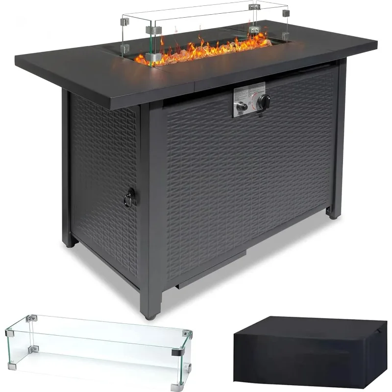 43 Inch Propane Fire Pit Table with Lid and Metal Tabletop for Outdoor, 50,000 BTU Gas Fire Pit Table, Fire pit Table